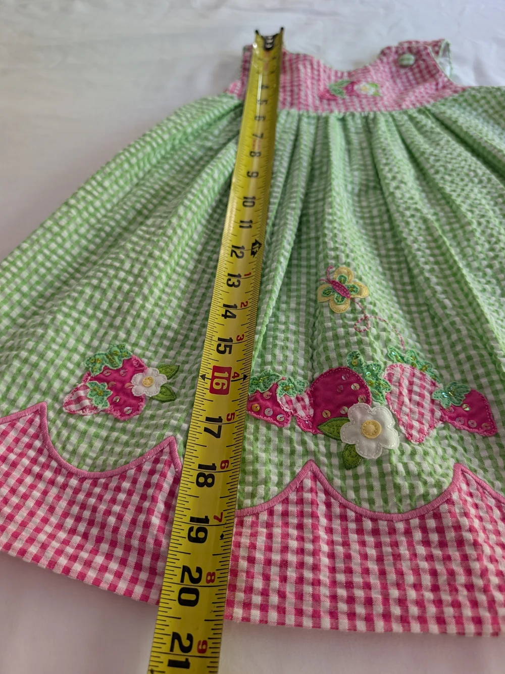 Pink and Green Gingham Appliqué Sleeveless Kids Dress